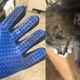 The gloves after one swipe through Jasper’s fur; Jasper inspecting the gloves.